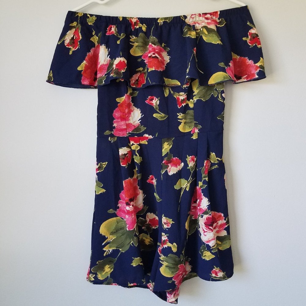 Papaya Women's Small Floral Romper Shorts Off Shoulder Formal